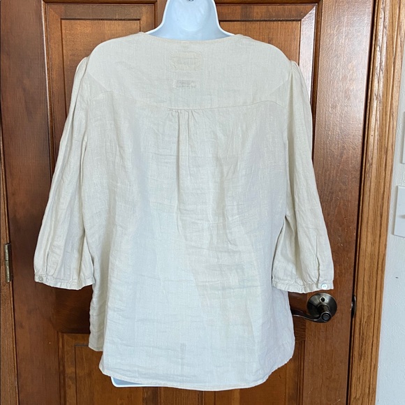 Malvin Hamburg Germany Light Tan 100% Linen Crochet CottageCore Peasant Size XL - Picture 7 of 13